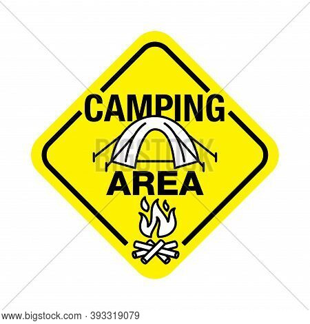 Camping Area Zone Road Sign - Rhombic Signpost With Camp Icon With Camp And Campfire Icons - Trackin
