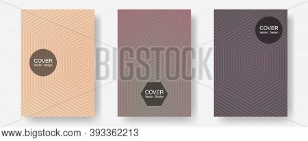 Banner Graphics Cool Vector Templates Set. Elegant Patchy Mockups. Halftone Lines Annual Report Temp