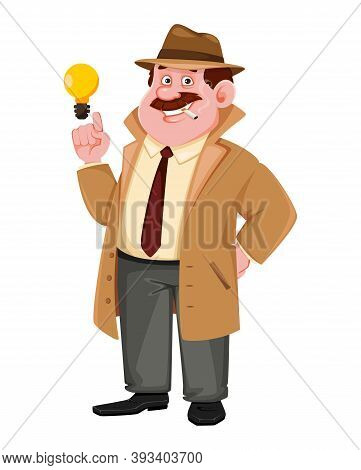 Stock Vector Detective Character Having A Brilliant Idea. Investigator Cartoon Character. Vector Ill