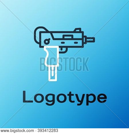 Line Uzi Submachine Gun Icon Isolated On Blue Background. Automatic Weapon. Colorful Outline Concept