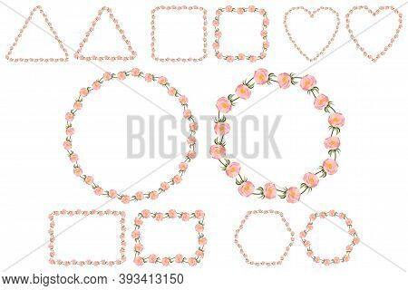 Simple Pink Peony Frame For Print Design. Trendy Pattern For Wedding Invitation, Greeting Card. Six 