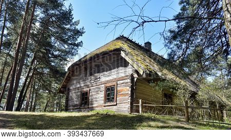 Latvia, Riga, 01,05,2016 An Old Wooden House In The Latvian Ethnographic Museum