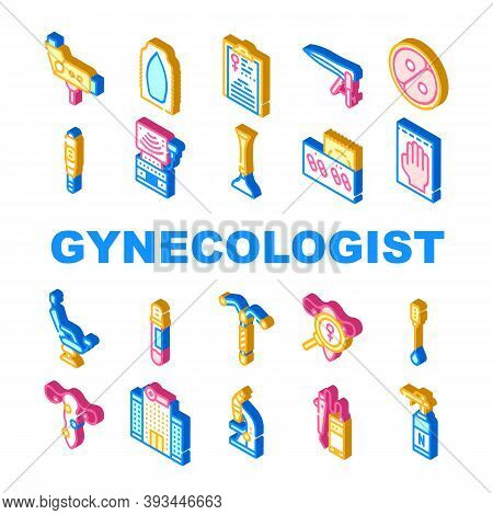 Gynecologist Treatment Collection Icons Set Vector Illustration