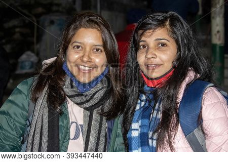 Indian Girls On Kedarnath Trek In Corona Pandemic. . High Quality Photo