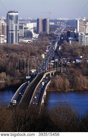 Kiev, Ukraine November 22, 2019: Metro Bridge In The City Of Kiev. Ukraine.