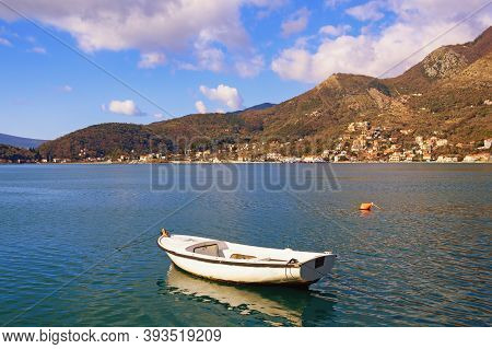 Beautiful Mediterranean Landscape On Sunny Winter Day.  Montenegro, Adriatic Sea. View Of Kotor Bay 