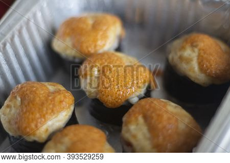 Sushi In Disposable Dishes. Food From The Restaurant At Home. Home Delivery Of Sushi. Eastern Cuisin