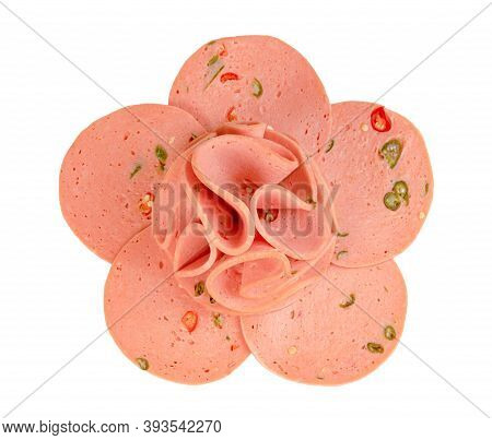 Closeup Bologna Sliced Isolated On White Background