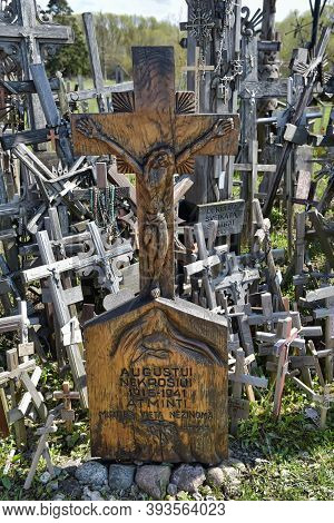 Siauliai, Lithuania - April 30: Pilgrims Visiting Hill Of Crosses (kryziu Kalnas) A Famous Religious