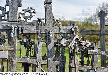 Siauliai, Lithuania - April 30: Pilgrims Visiting Hill Of Crosses (kryziu Kalnas) A Famous Religious