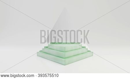Triangle Jade Pedestal Steps With Mirror Isolated On White Background. 3d Rendered Minimalistic Abst