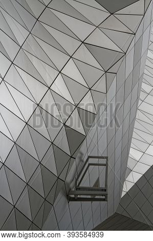 Lyon, France, May 25, 2019 : An Architectural Detail Of Modern Confluence Museum. Set In The Heart O