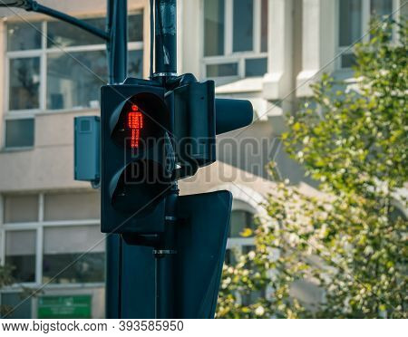 Traffic Light For Pedestrians Showing Red Light.