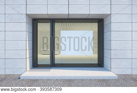 Shop showcase and entrance, 3d rendering