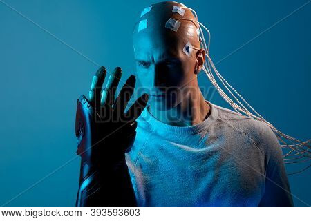 Bald Man With Electrodes In His Brain, A Man Of The Future With Technological Additions, The Brain I