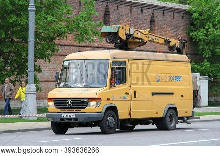 Moscow, Russia - May 5, 2012: Yellow City Service Truck Mercedes-benz Vario 814d (w670) In The City 