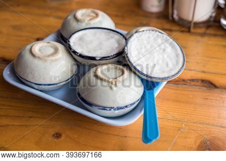 Coconut Milk, Custard In A Cup Of Thai Dessert With Sweet And Creamy Taste On The Thai Dessertoconut