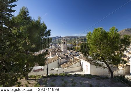 Caravaca, Spain - November 17, 2017: Panorama Of The City Of Caravaca De La Cruz And Conifers In The