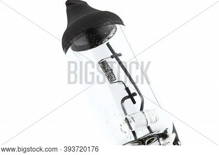 Macro Shot Of A Blown H7 Type Automotive Bulb, Isolated On A White Background With Clipping Path.
