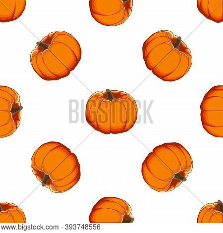 Illustration On Theme Of Bright Pattern Yellow Pumpkin, Vegetable Gourd For Seal. Vegetable Pattern 