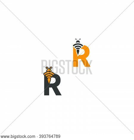 Letter R Bee Icon  Creative Design Logo