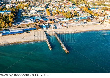 Beautiful Aerial Panorama Of Arkhipo-osipovka Beach And Promenade In Gelendzhik Region, Black Sea Co