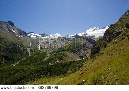 Panorama In Saas Fee In The Swiss Mountains