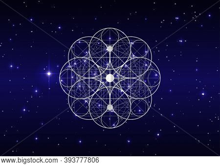 Seed Of Life Symbol Sacred Geometry. Geometric Mystic Mandala Of Alchemy Esoteric Flower Of Life. Ho