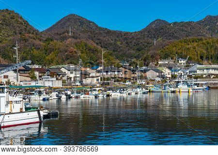 Hiroshima Prefecture, Japan - Jan 04 2019 : Port Kuba, A Small Local Fishing Port In Otake City