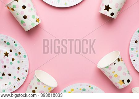 Disposable Paperware For The Holiday, Eco Plates And Glasses With Copyspace