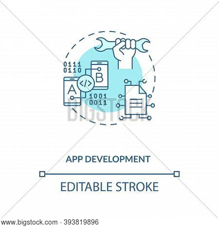 App Development Concept Icon. Mobile App Development Process. Futuristic Application Planning Proces