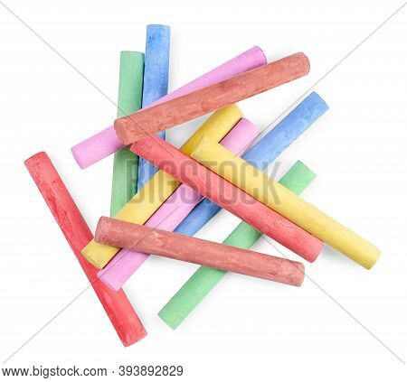 Colored Chalks Isolated On White Background. Top View