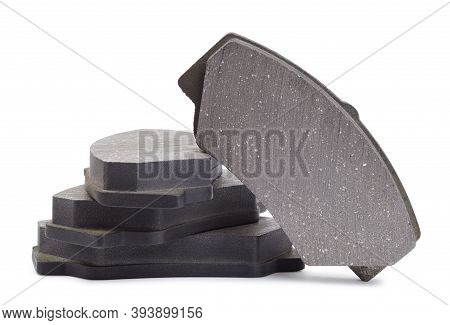 Automotive Disk Brake Pads Isolated On White Background. Car Braking Parts.