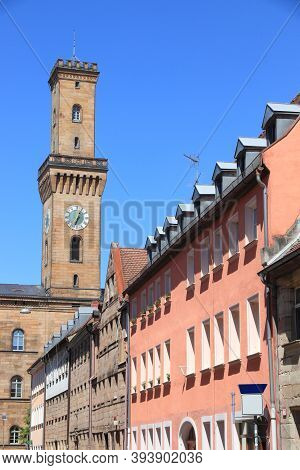 Furth, Germany. Middle Franconia. Street View Withtown Hall Tower (rathaus).