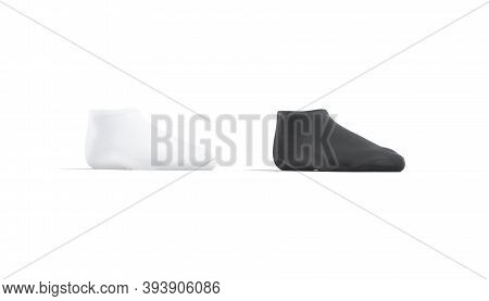 Blank Black And White Low Cut Socks On Tiptoe Mockup, 3d Rendering. Empty Foot Ped Accessories Mock 