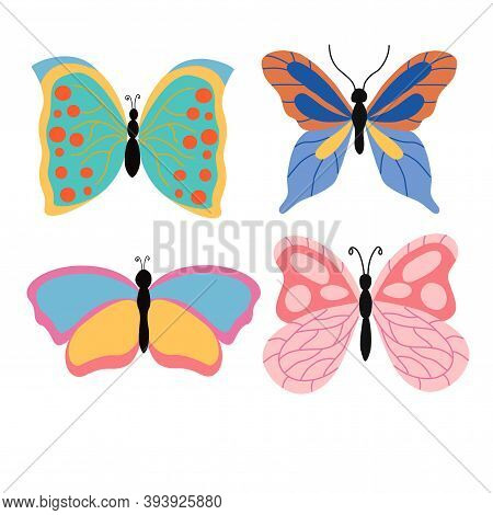 Set Of Bright Beautiful Tropical Butterflies On A White Background, In Vector Grphics. For The Desig