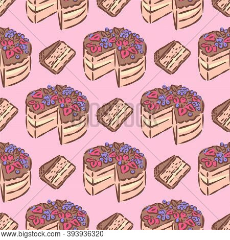 Birthday Wedding Tasty Delicious Dessert Cake Illustration Seamless Pattern
