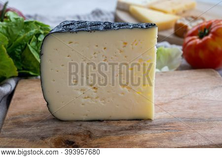 Cheese Collection, French Fol Epi  Cheese With Many Little Holes, Etorki, Tomme Noire Des Pyrenees A