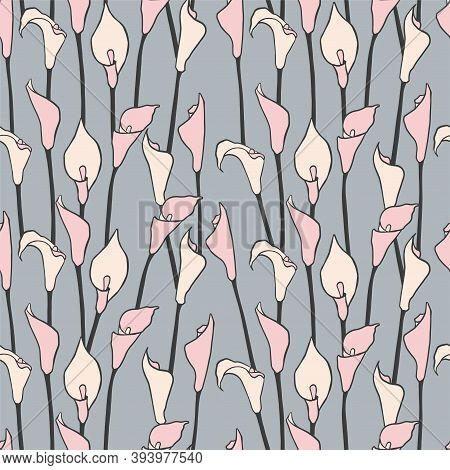 Vector Calla Lily Flower Illustration Seamless Repeat Pattern