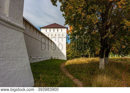 A Picturesque View Of The Walls Of The Borovsky Monastery. Pafnutyev-borovsky Orthodox Monastery For