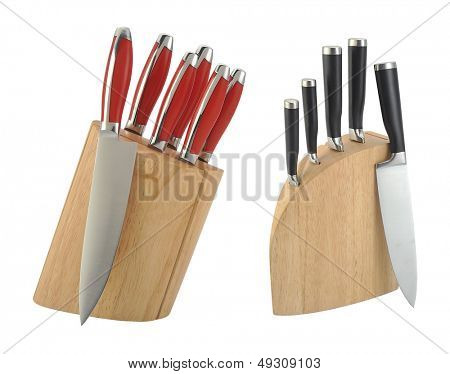 Deux ensemble de couteau de cuisine isolé sur fond blanc