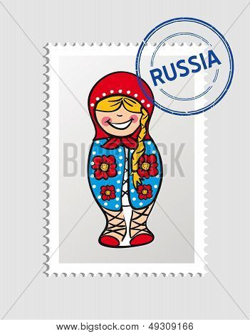 Russia Cartoon Person Travel Stamp.