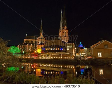 Uppsala, West Side Of Fyris River By Night