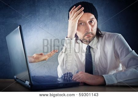 E-banking Concept, Businessman Is Being Asked To Pay  Money