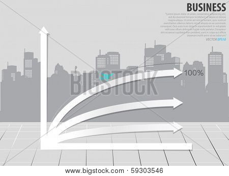 Growth chart with building background. Vector illustration.