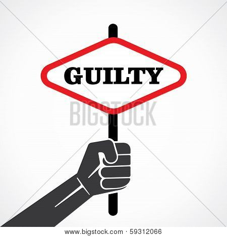 guilty word banner held in hand stock vector
