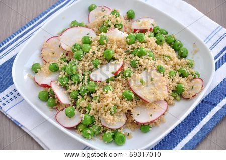 Couscous Salad with peas and red radish
