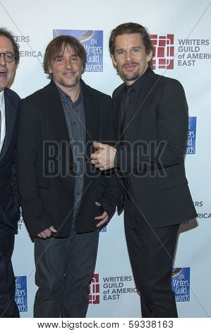 NEW YORK-FEB 1: Actor Ethan Hawke (R) and director Richard Linklater attend the 66th Annual Writers Guild Awards Ceremony at the Edison Ballroom on February 1, 2014 in New York City.
