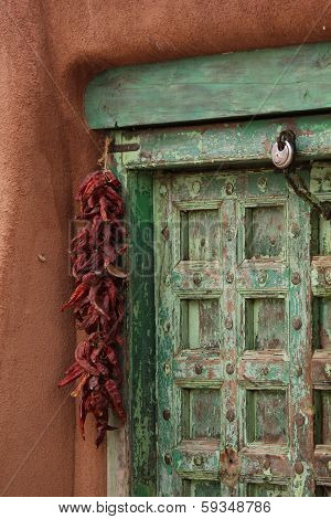 Santa Fe Door with Hanging Peppers