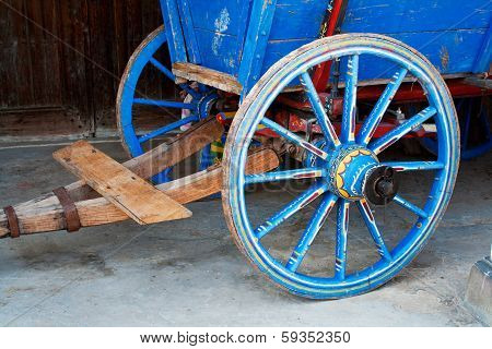 Wagon Wheel . Close-up Of An Antique Wagon Wheel Located In A Fortress.